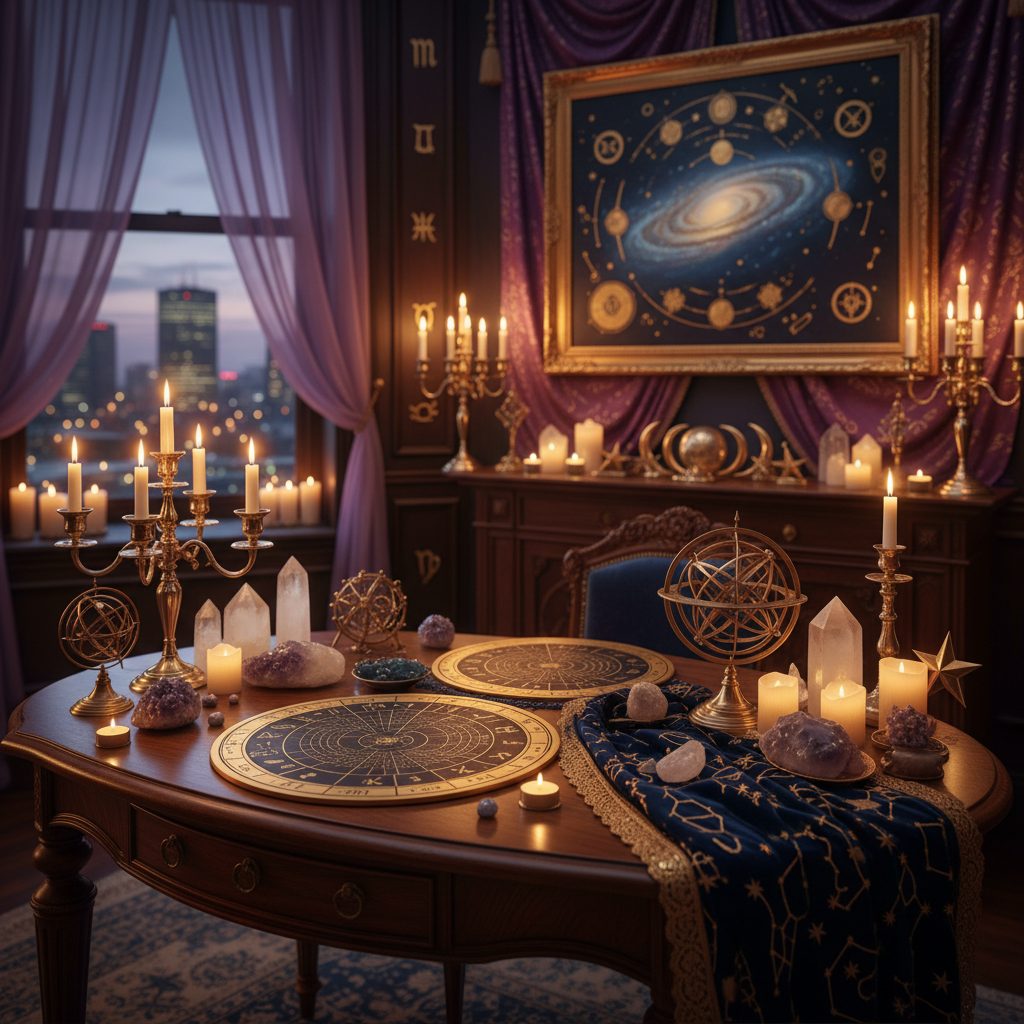 Indian astrologer providing horoscope readings in Boston office