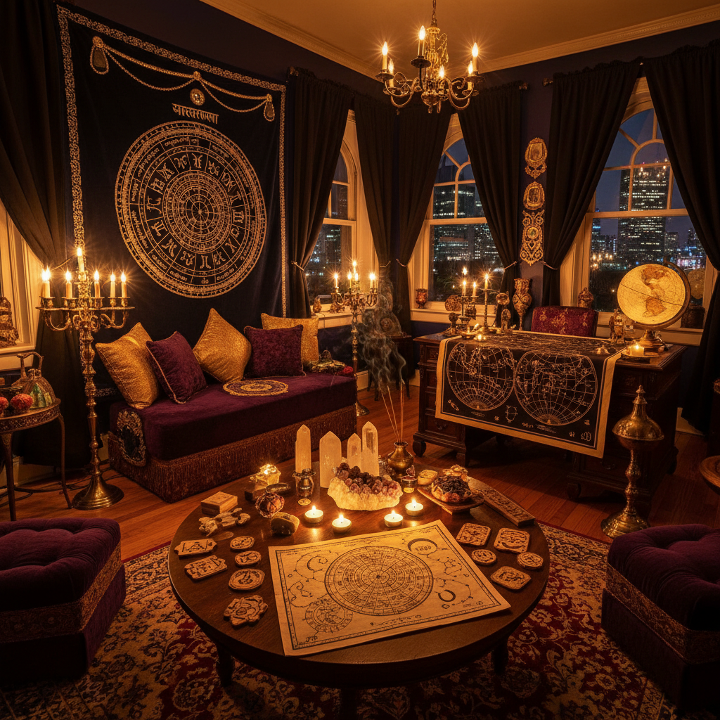 Indian astrologer consulting client with Vedic astrology in Boston