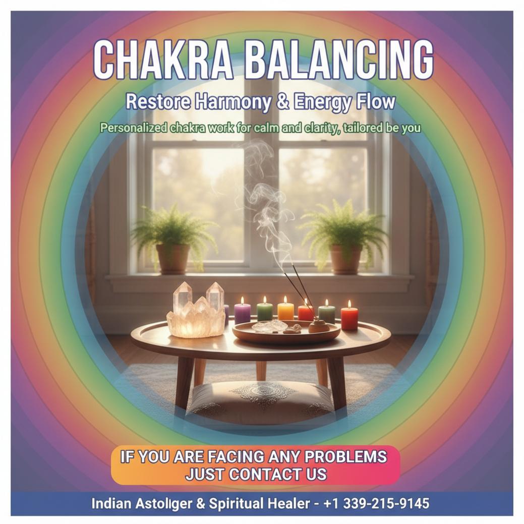 serene meditation space with chakra balancing tools in Boston