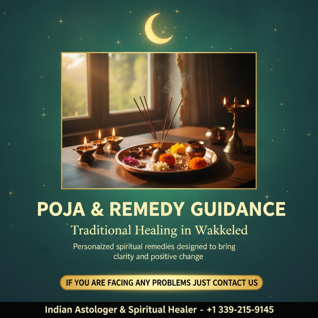 Pandit pooja and remedies setup with traditional items in Wakefield, MA