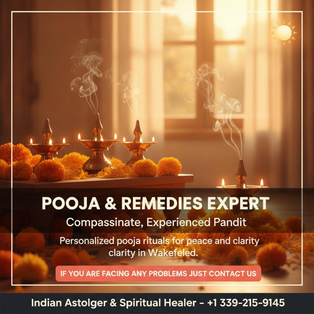 Spiritual pooja altar with traditional lamps and flowers in Wakefield