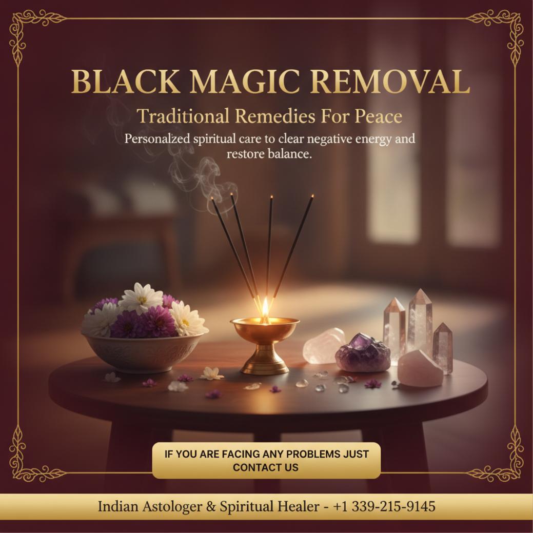 black magic removal setup with altar and healing items in Woburn room