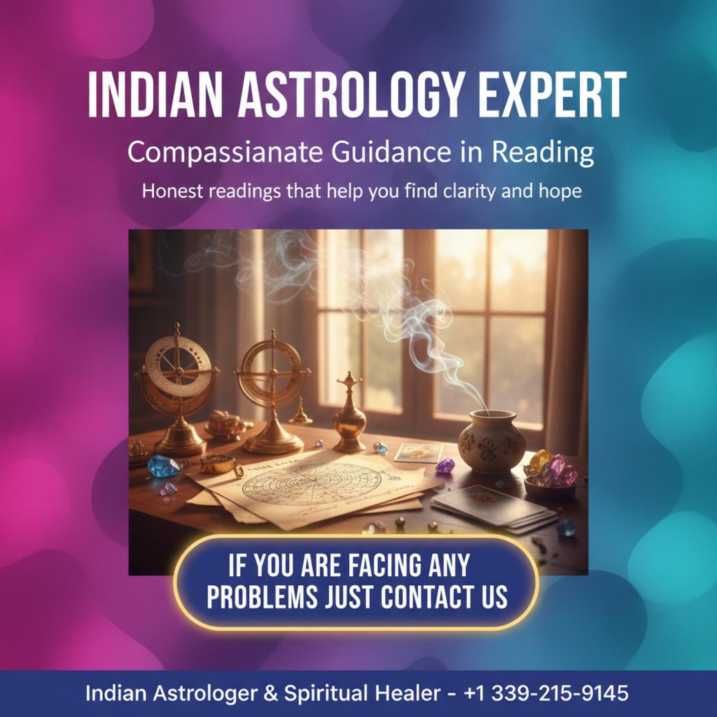 Indian astrologer kundli and tools on desk in Reading MA calm setting